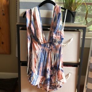 Halter Romper Coral and Blue Small